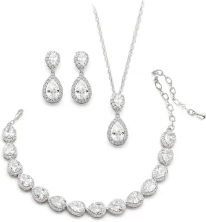 UDYLGOON Cubic Zirconia Crystal Bridal Jewelry Set for Bride Bridesmaid Wedding Prom Teardrop Necklace Earrings Bracelet Jewellery Set