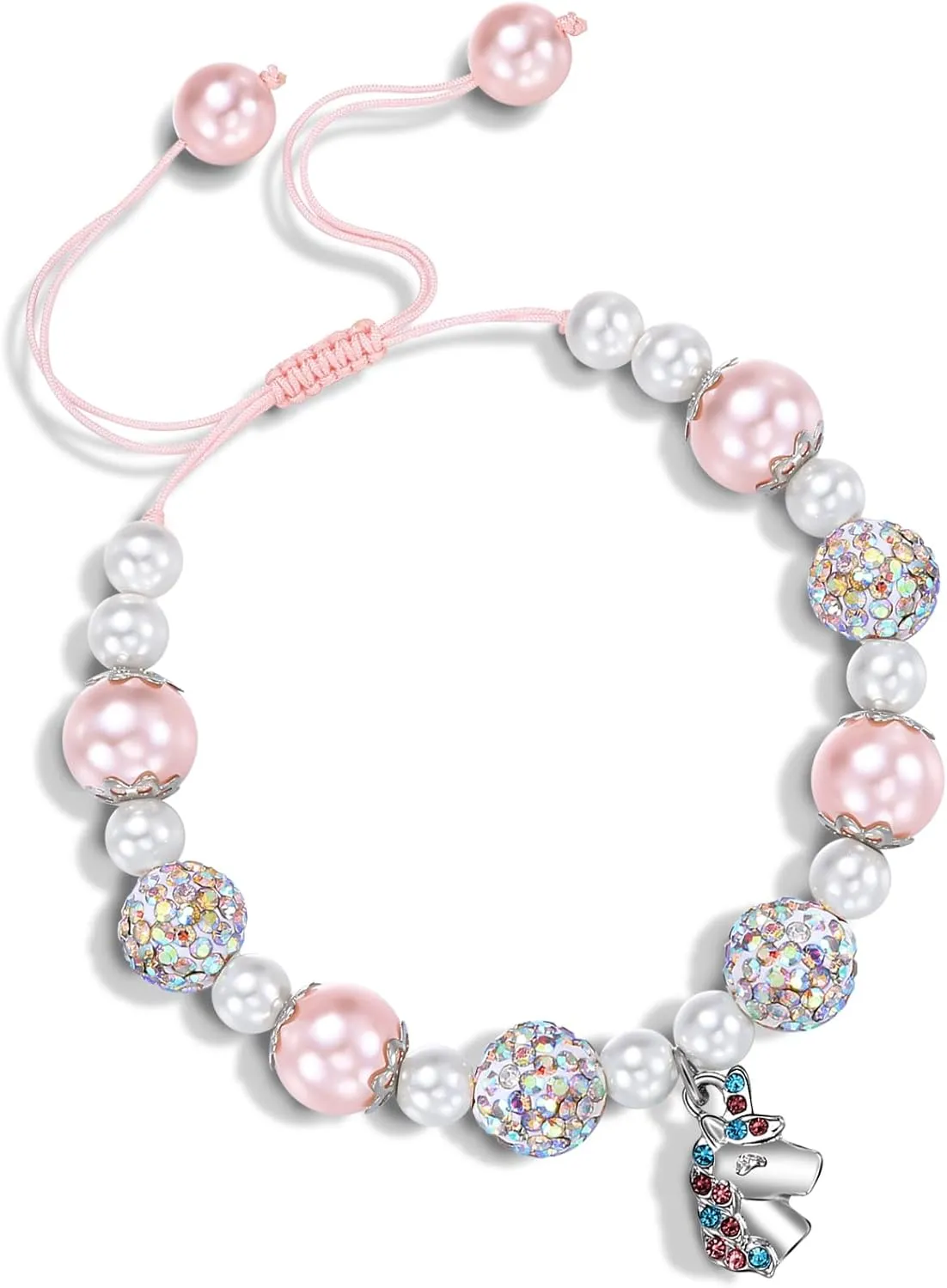 Unicorn Charm Bracelet for Girls - Adjustable Pink Pearl Kids Bracelet for Toddler Girls 4-12 Year Old- Daughter Granddaughter Child's Jewelry Gift for Birthday Christmas gifts