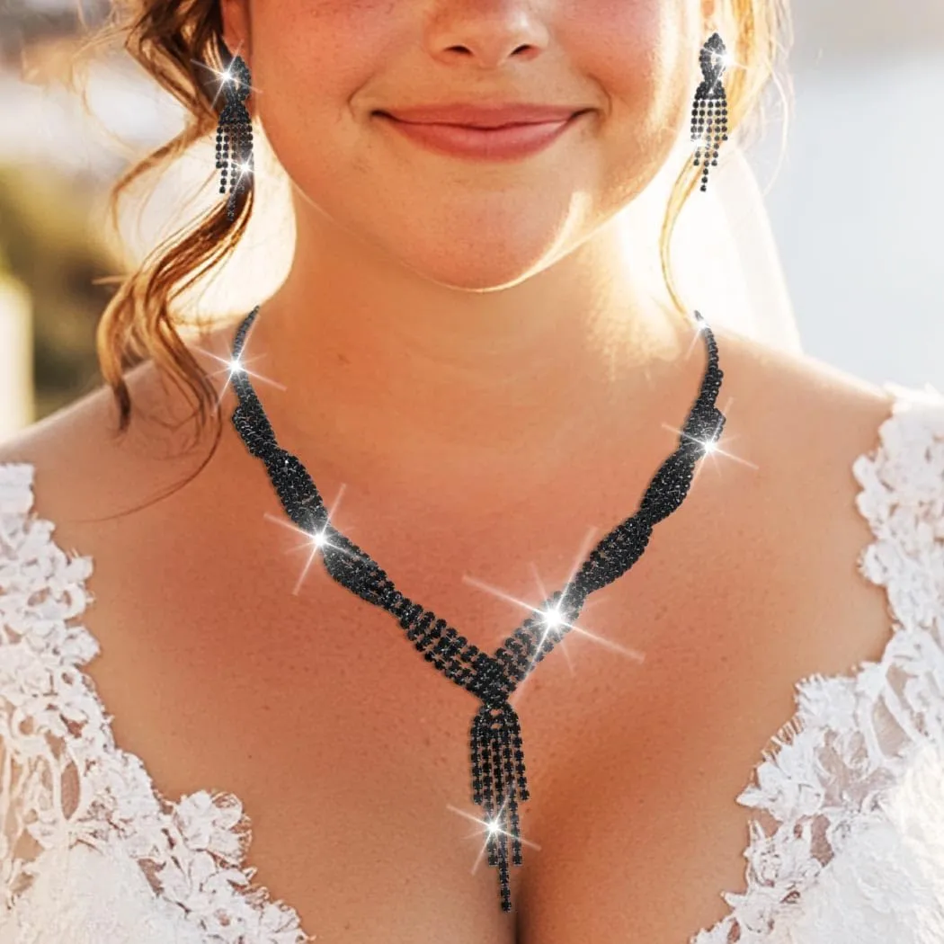 Unicra Gold Bride Necklace Earrings Set Bridal Wedding Jewelry Sets Rhinestone Prom Costume Choker Necklaces for Women