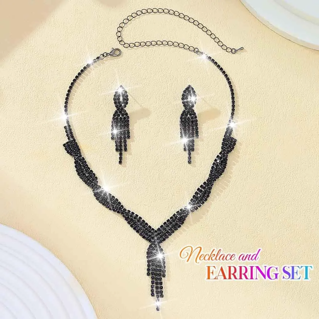Unicra Gold Bride Necklace Earrings Set Bridal Wedding Jewelry Sets Rhinestone Prom Costume Choker Necklaces for Women