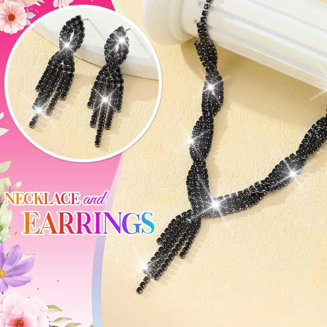 Unicra Gold Bride Necklace Earrings Set Bridal Wedding Jewelry Sets Rhinestone Prom Costume Choker Necklaces for Women