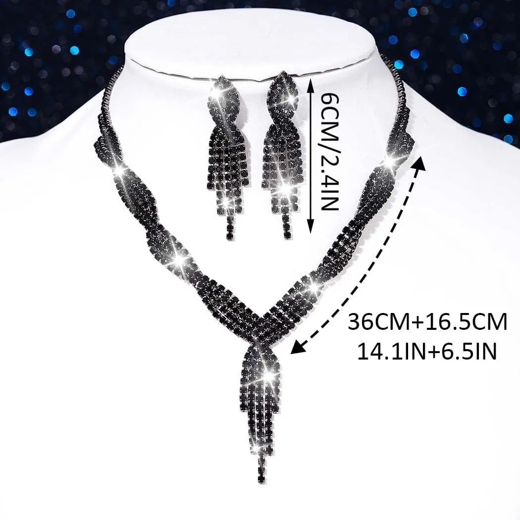 Unicra Gold Bride Necklace Earrings Set Bridal Wedding Jewelry Sets Rhinestone Prom Costume Choker Necklaces for Women
