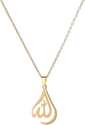 UNIFT Islamic Muslim Allah Layered Necklaces For Women Stainless Steel Charm Water Drop Heart Shape Allah Pendant Double Layer Necklace Islamic Jewelry