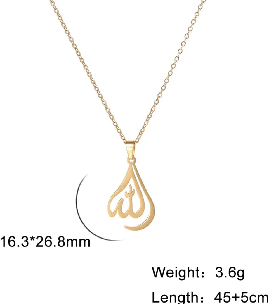 UNIFT Islamic Muslim Allah Layered Necklaces For Women Stainless Steel Charm Water Drop Heart Shape Allah Pendant Double Layer Necklace Islamic Jewelry