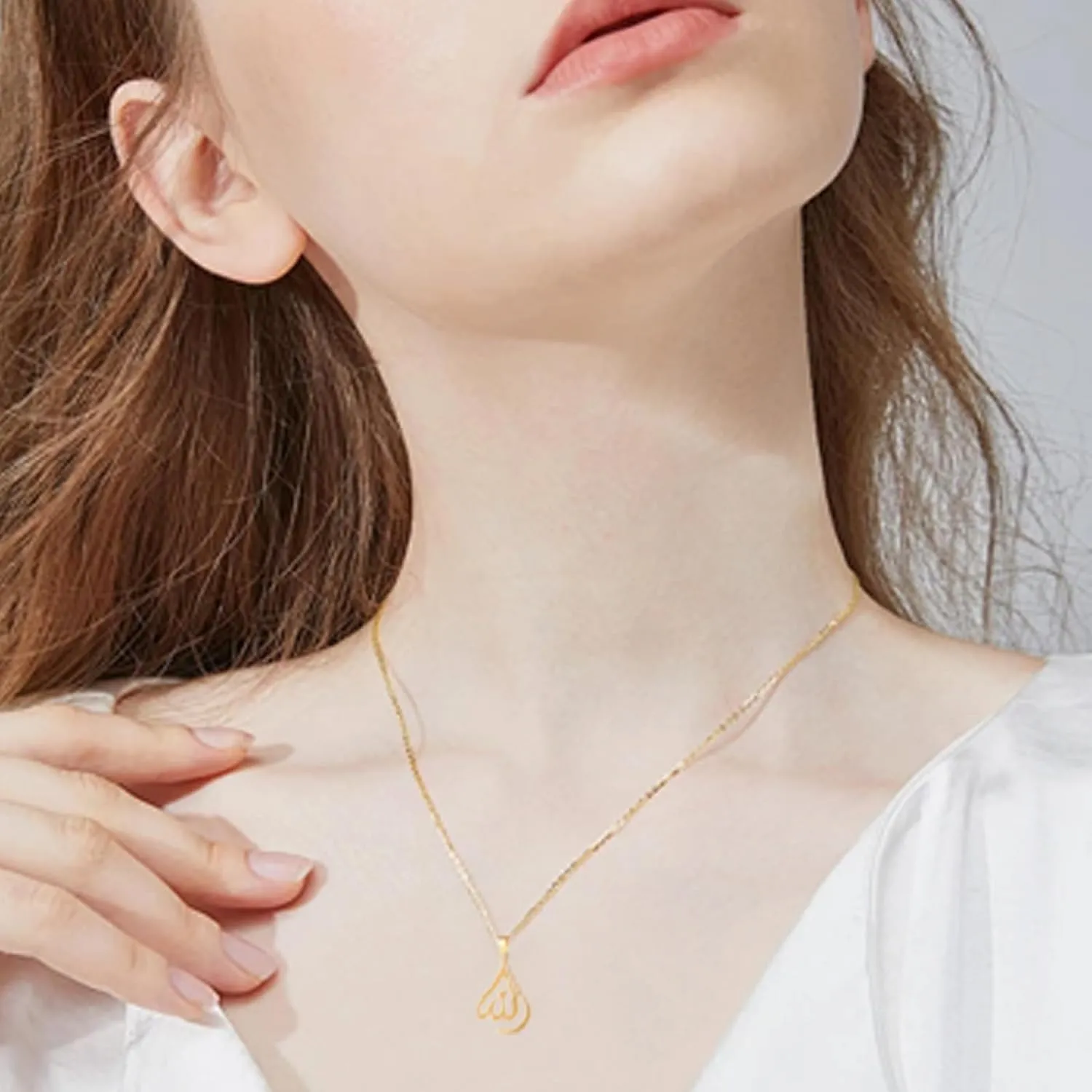 UNIFT Islamic Muslim Allah Layered Necklaces For Women Stainless Steel Charm Water Drop Heart Shape Allah Pendant Double Layer Necklace Islamic Jewelry