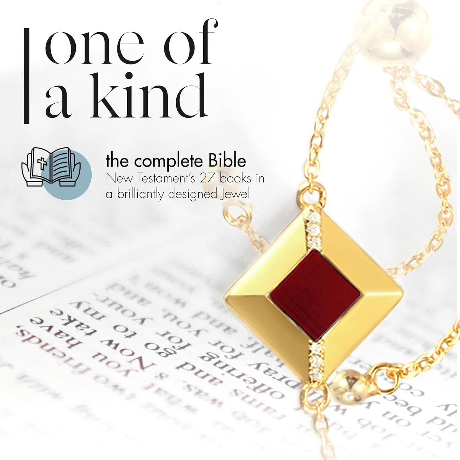 Unique Bracelet for Wife. World's Smallest New Testament Sterling Silver religious Pendant for women. Zircon stones setting. Original Nano bible Christian Jewelry for Mothers Day gift or girlfriend