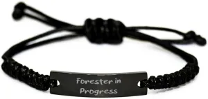 Unique Forester Gifts, Forester in Progress, Forester Black Rope Bracelet From Boss, Engraved Bracelet For Colleagues, Black bracelet, Gift for her, Handmade jewelry, Boho bracelet, Friendship