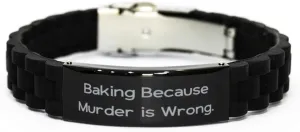 Unique Idea Baking Gifts, Baking, Inspire Birthday Black Glidelock Clasp Bracelet For Friends, Engraved Bracelet From Friends, Friendship, Black jewelry, Bracelet gift