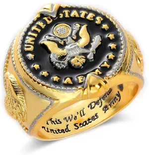 United States Federal Army Badge Slogan This We'll Defend Men's Two-Tone Ring Personalized Birthday Gift Jewelry Eternity Engagement Wedding Band Ring for Men ST.218 (11)