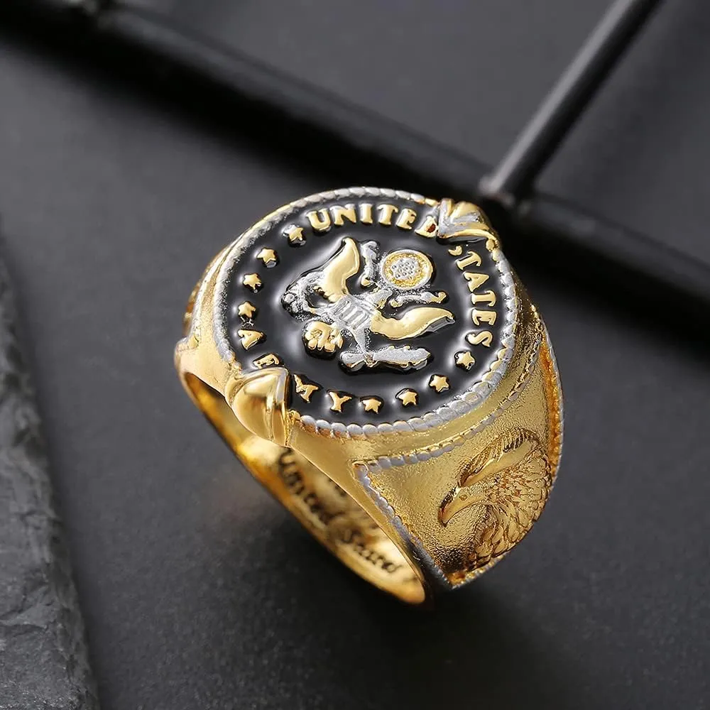 United States Federal Army Badge Slogan This We'll Defend Men's Two-Tone Ring Personalized Birthday Gift Jewelry Eternity Engagement Wedding Band Ring for Men ST.218 (11)
