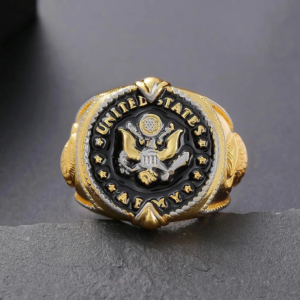 United States Federal Army Badge Slogan This We'll Defend Men's Two-Tone Ring Personalized Birthday Gift Jewelry Eternity Engagement Wedding Band Ring for Men ST.218 (11)
