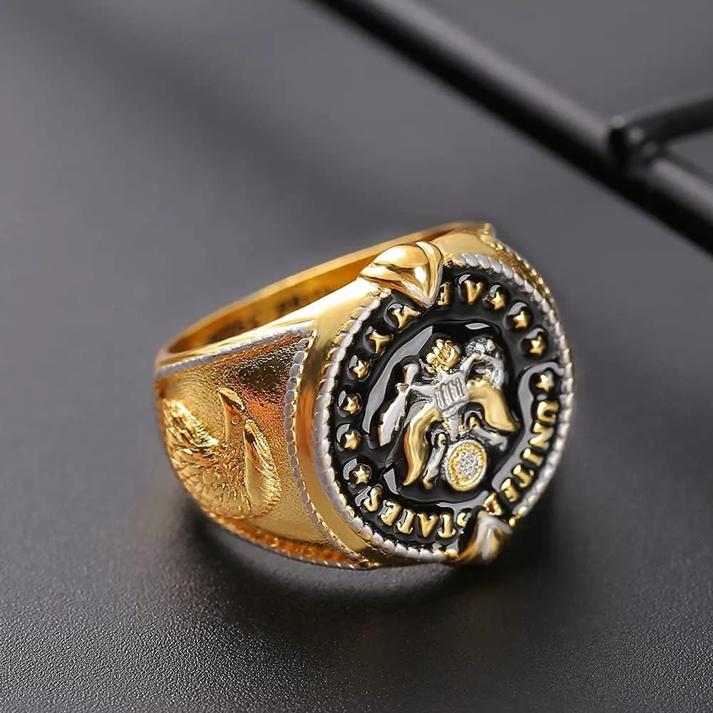 United States Federal Army Badge Slogan This We'll Defend Men's Two-Tone Ring Personalized Birthday Gift Jewelry Eternity Engagement Wedding Band Ring for Men ST.218 (11)