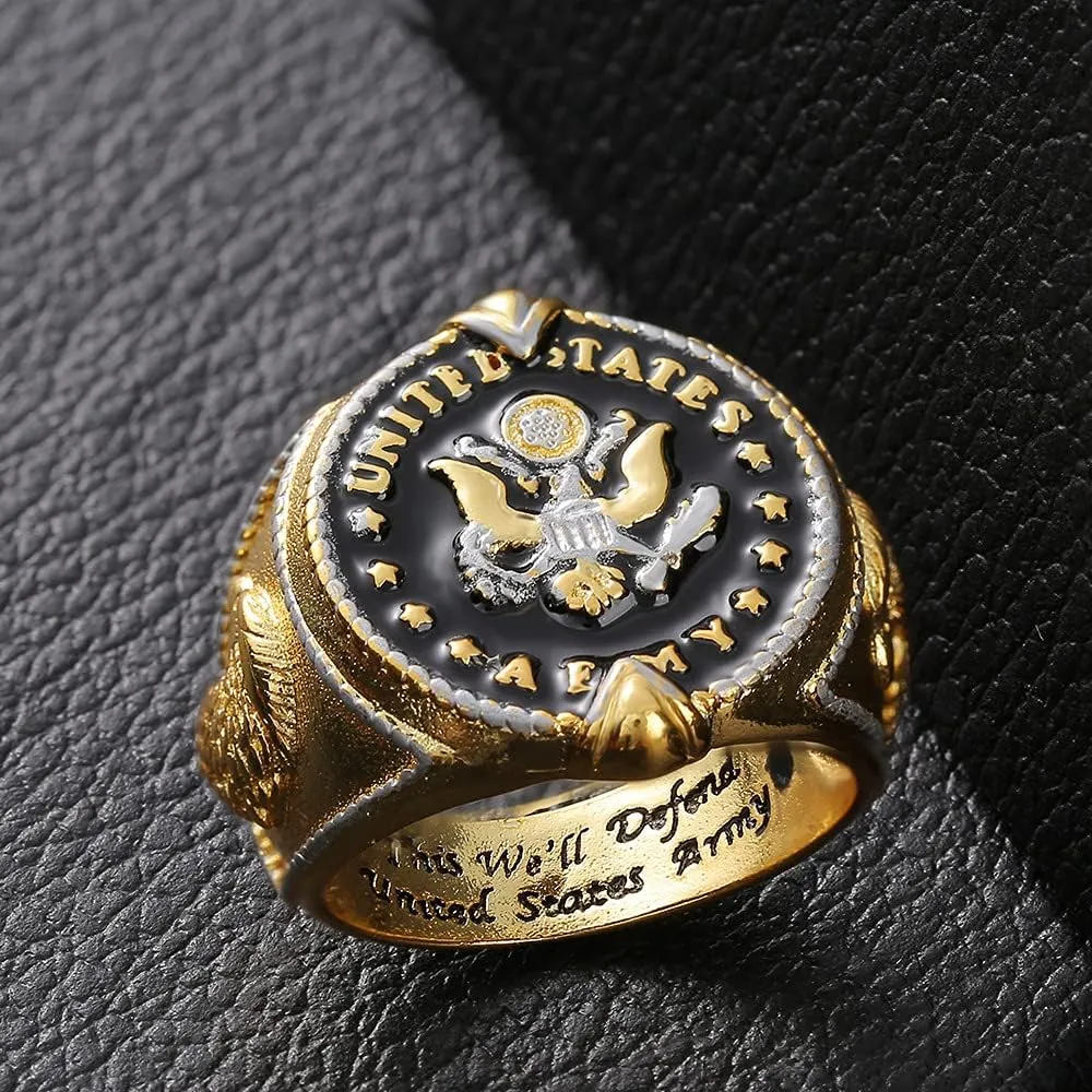 United States Federal Army Badge Slogan This We'll Defend Men's Two-Tone Ring Personalized Birthday Gift Jewelry Eternity Engagement Wedding Band Ring for Men ST.218 (11)