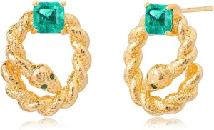 VACRONA Simulated Emerald Earrings for Women 14K Gold Plated Sterling Silver Post Stud Earring Cubic Zirconia Trendy Hypoallergenic Jewelry