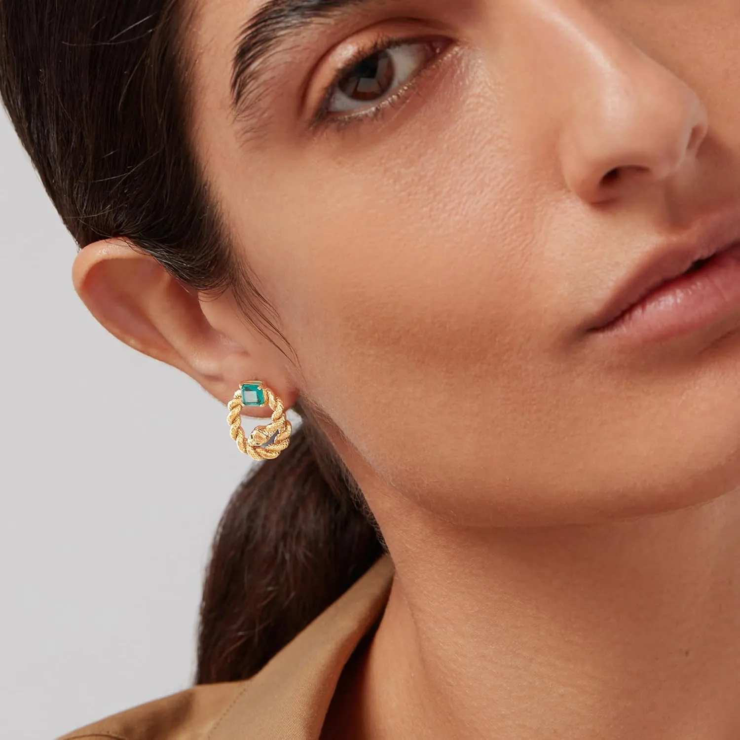 VACRONA Simulated Emerald Earrings for Women 14K Gold Plated Sterling Silver Post Stud Earring Cubic Zirconia Trendy Hypoallergenic Jewelry