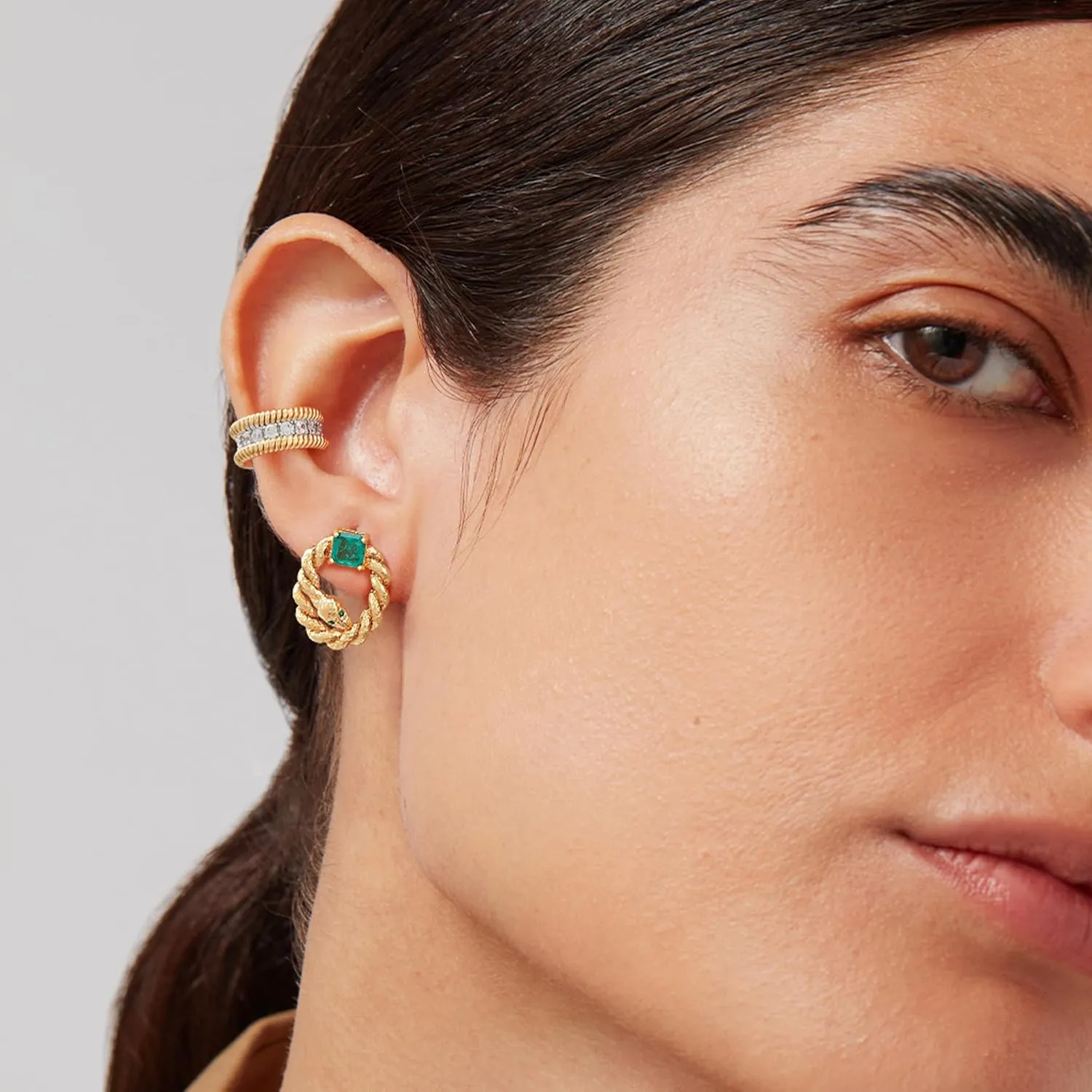 VACRONA Simulated Emerald Earrings for Women 14K Gold Plated Sterling Silver Post Stud Earring Cubic Zirconia Trendy Hypoallergenic Jewelry