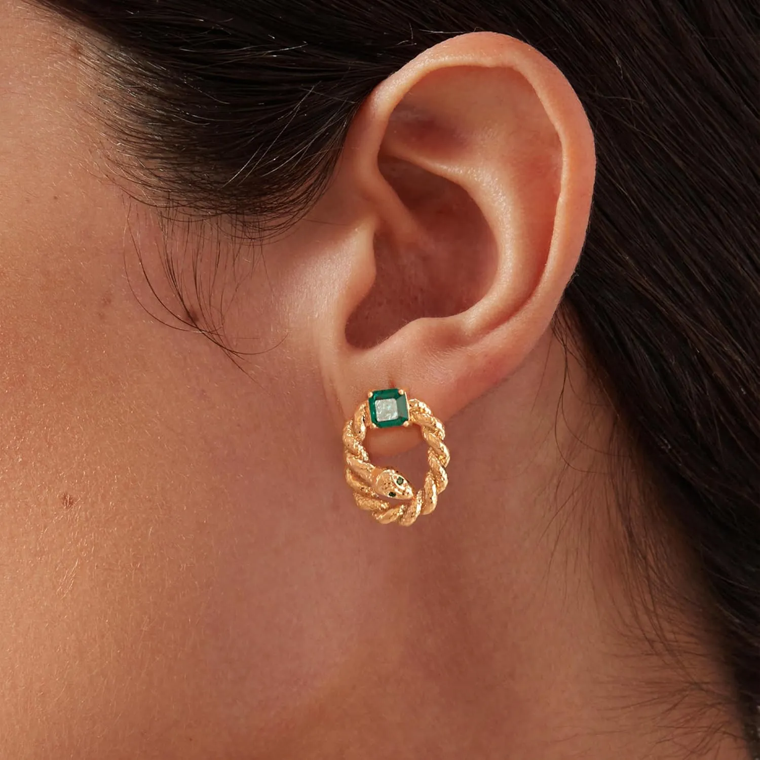 VACRONA Simulated Emerald Earrings for Women 14K Gold Plated Sterling Silver Post Stud Earring Cubic Zirconia Trendy Hypoallergenic Jewelry