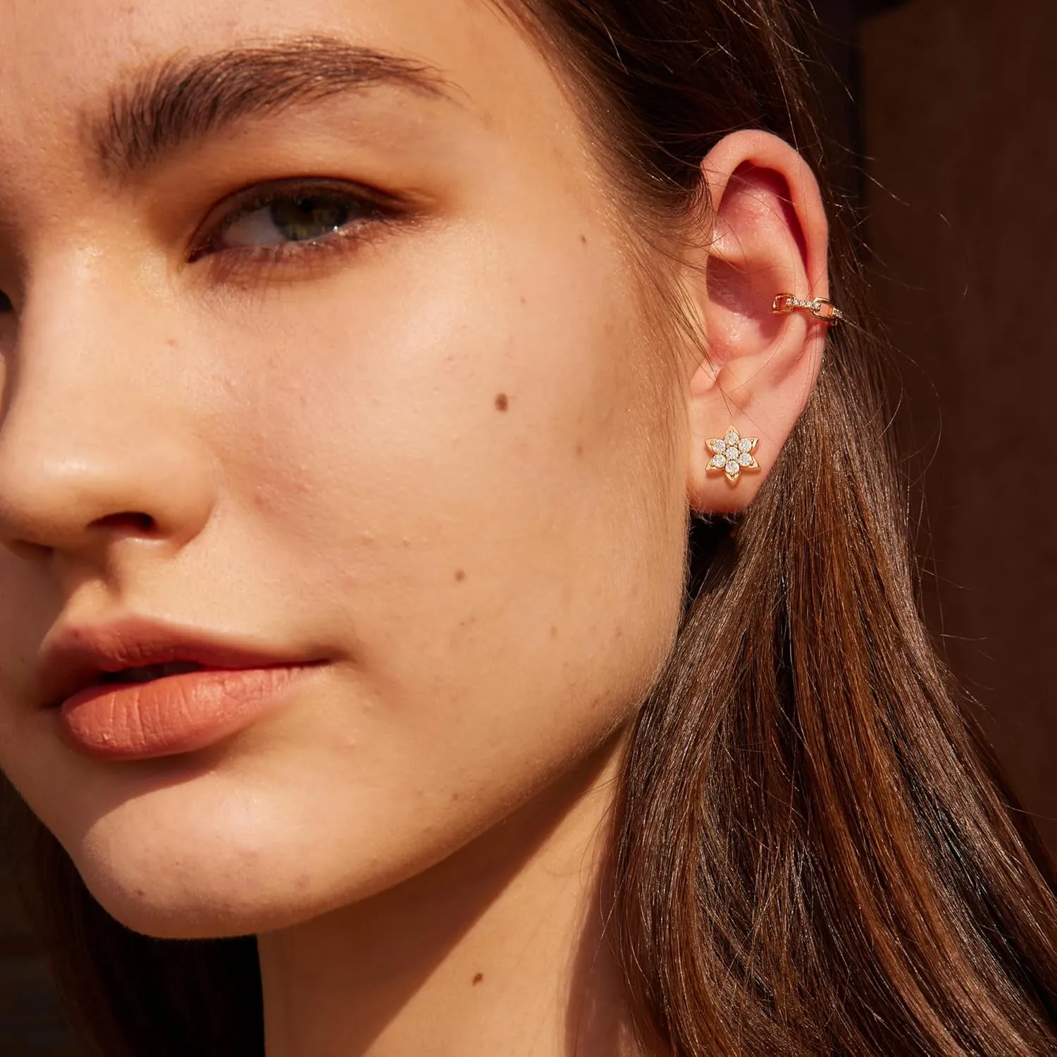 VALLOEY ROVER Stud Earrings for Women 14K Gold Plated Chain Moon Snake Butterfly Cross Ear Studs Cartilage Ear Jacket Minimalist Earrings Everyday Jewelry Gift for Women
