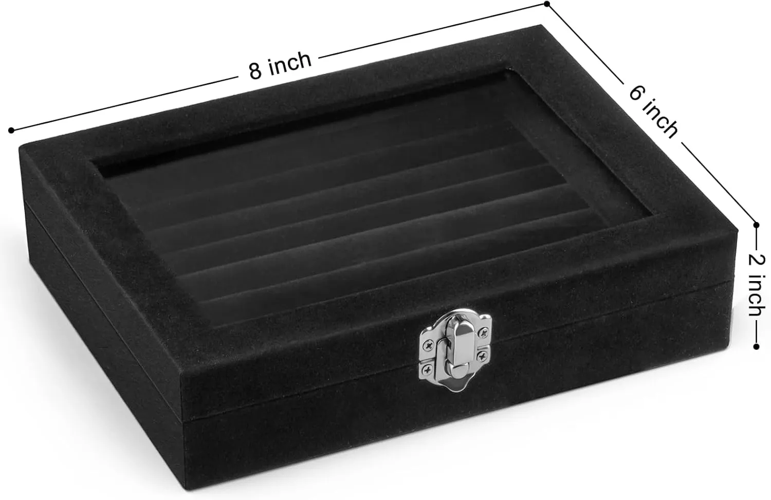 Velvet Ring Organizer Box, 7 Slots Jewelry Holder with Glass Lid Earring Display Tray Storage Case Gift for Women and Girls (Black)