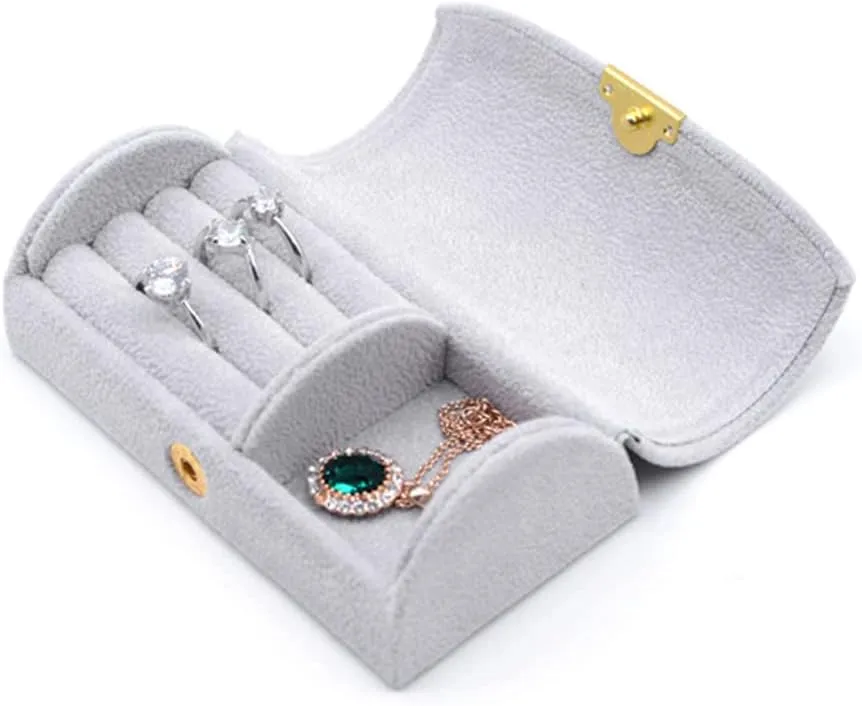 Velvet Travel Jewelry Box Small Jewelry Organizer Holder Mini Jewelry Storage Boxes Portable Display Jewelry Storage Case for Rings Earrings Necklace Bracelet Gifts for Women Girls (Gray)