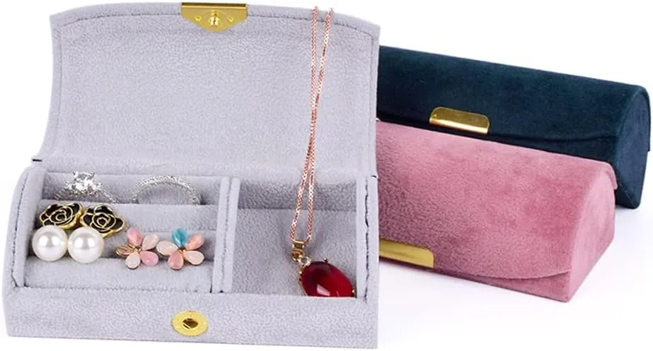 Velvet Travel Jewelry Box Small Jewelry Organizer Holder Mini Jewelry Storage Boxes Portable Display Jewelry Storage Case for Rings Earrings Necklace Bracelet Gifts for Women Girls (Gray)