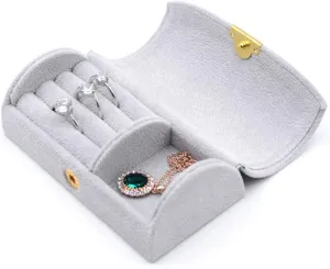 Velvet Travel Jewelry Box Small Jewelry Organizer Holder Mini Jewelry Storage Boxes Portable Display Jewelry Storage Case for Rings Earrings Necklace Bracelet Gifts for Women Girls (Gray)