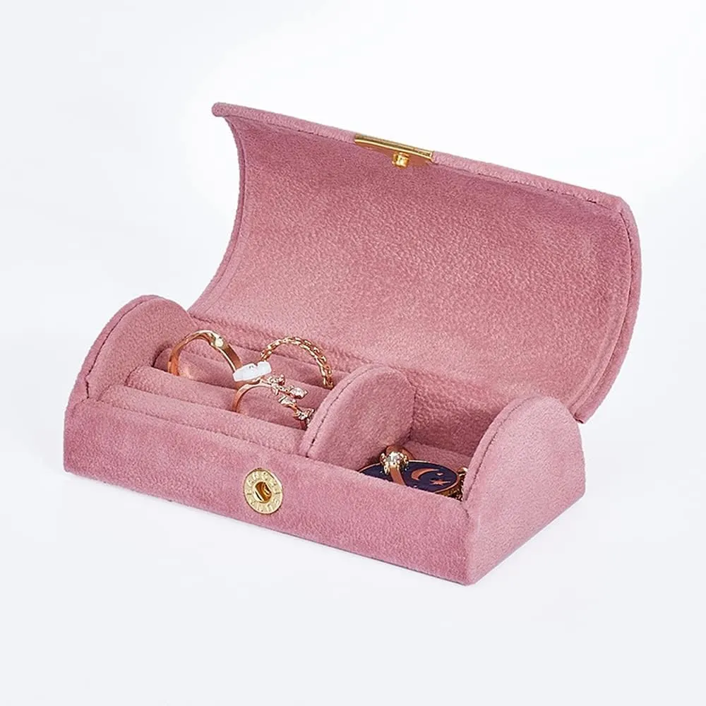 Velvet Travel Jewelry Box Small Jewelry Organizer Holder Mini Jewelry Storage Boxes Portable Display Jewelry Storage Case for Rings Earrings Necklace Bracelet Gifts for Women Girls (Pink)
