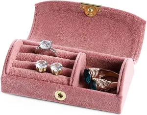 Velvet Travel Jewelry Box Small Jewelry Organizer Holder Mini Jewelry Storage Boxes Portable Display Jewelry Storage Case for Rings Earrings Necklace Bracelet Gifts for Women Girls (Pink)