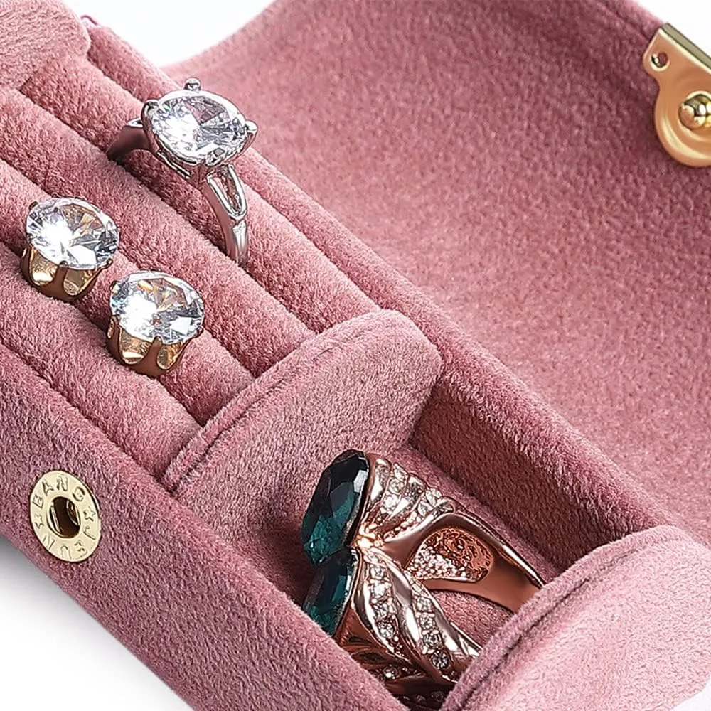 Velvet Travel Jewelry Box Small Jewelry Organizer Holder Mini Jewelry Storage Boxes Portable Display Jewelry Storage Case for Rings Earrings Necklace Bracelet Gifts for Women Girls (Pink)