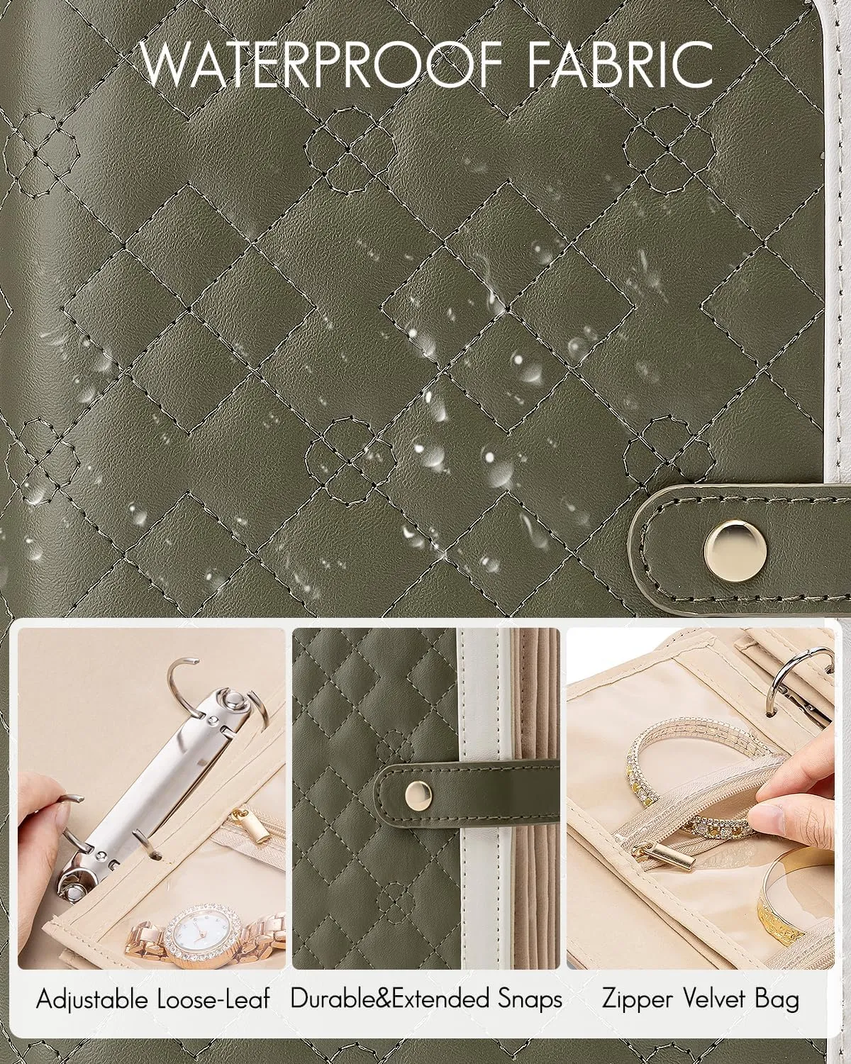 Vlando Travel Jewelry Organizer Case,Mom Gifts from Daughter,Jewelry Storage Book Ring Binder with Clear Zipper Velvet Jewelry Pouch Bag,Travel Essentials for Rings,Necklace,Earrings-Olive Green