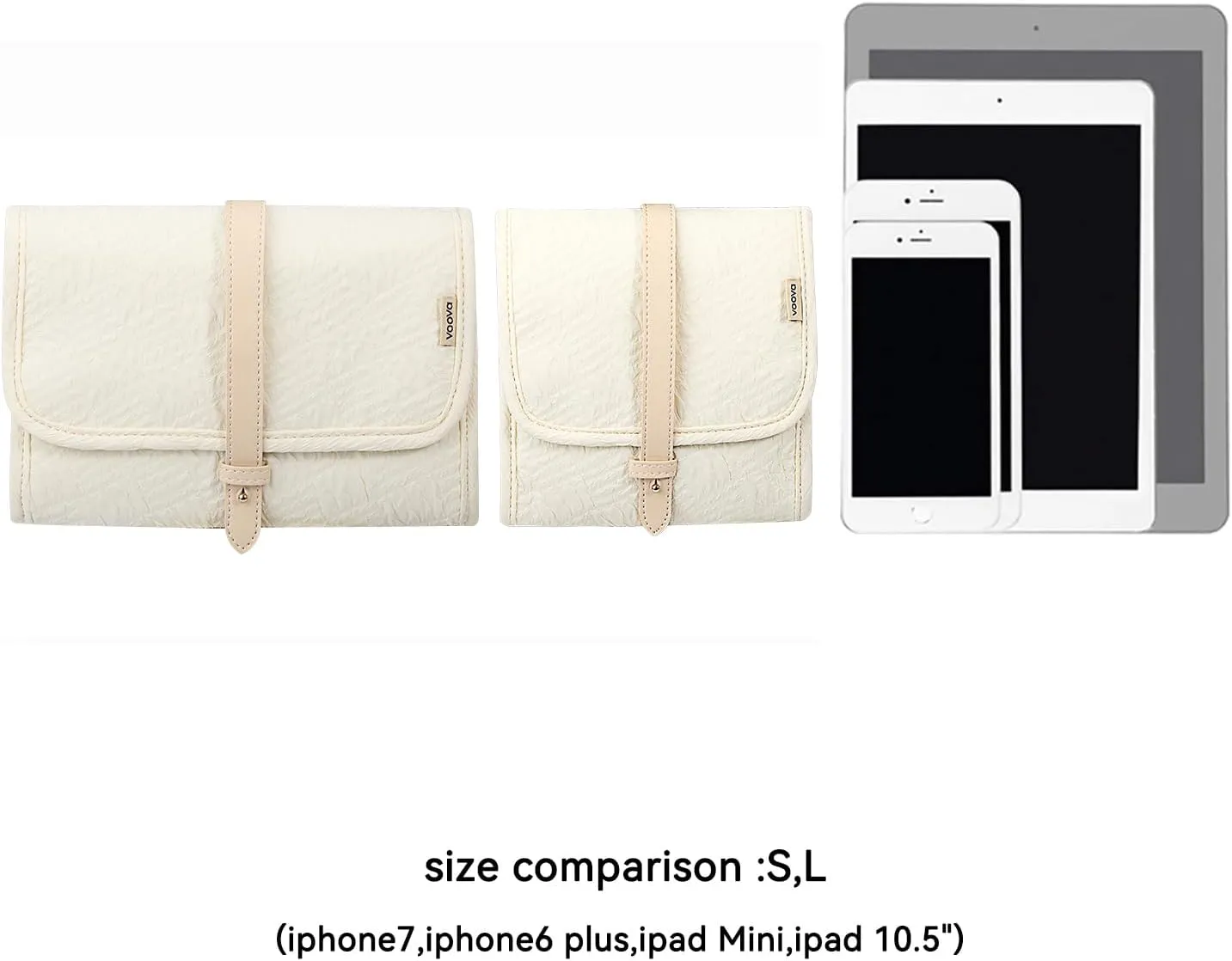 Voova Travel Jewelry Holder Organizer Case, Small Jewelry Storage Bag for Women Girls, Foldable Traveling Jewellery Pouch Roll for Necklaces Rings Earrings Bracelets, Mini, Apricot