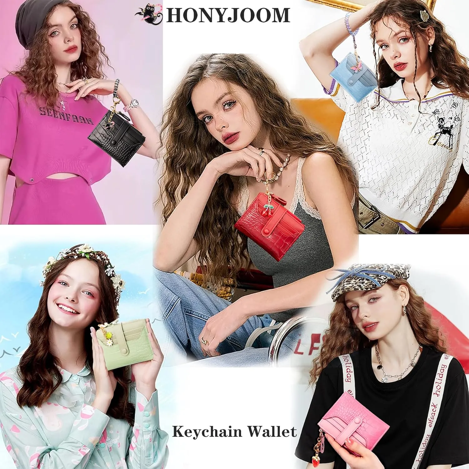 Wallet Keychain Wristlet for Women Card Holder with Bracelet and Cute Key Chains Accessories Girl Small Wallets