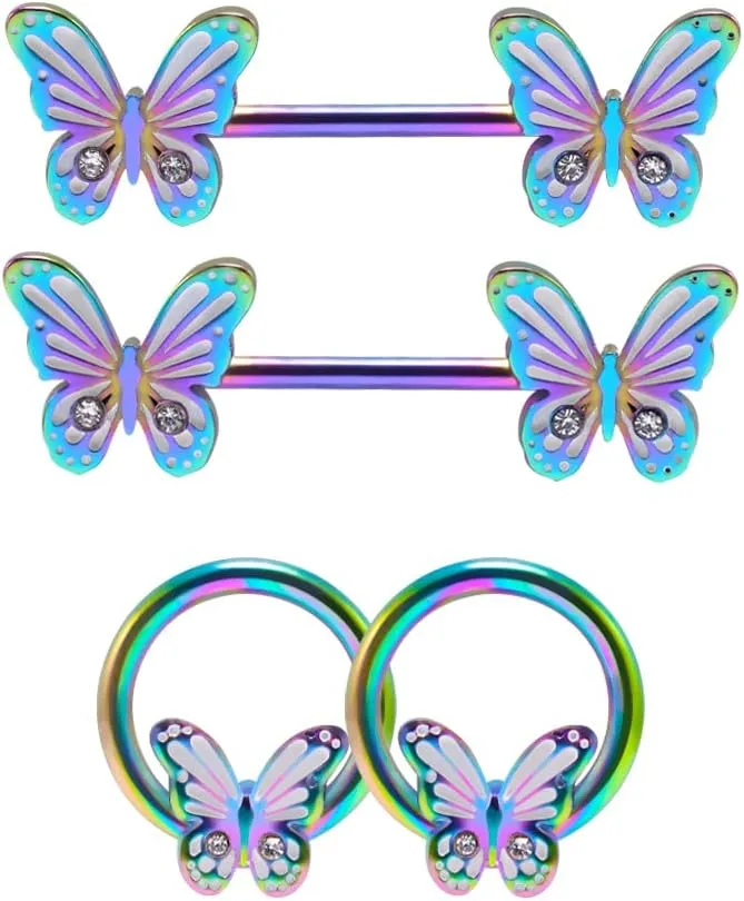 WASOLIE 2 Pairs Colorful Nipple Rings Piercing 14G Stainless Steel Nipple Rings Piercing Jewelry for Women Men 16mm Bar.