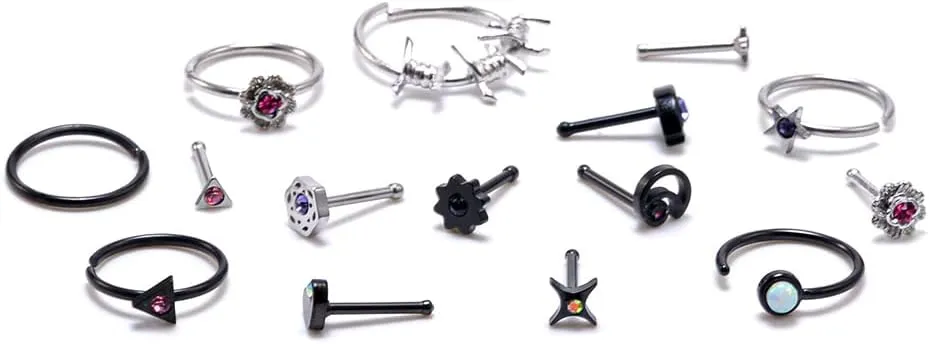 WASOLIE Stainless Steel Nose Rings Studs Piercing Jewelry Colorful Set Septum 20G For Women And Men Jewelry.