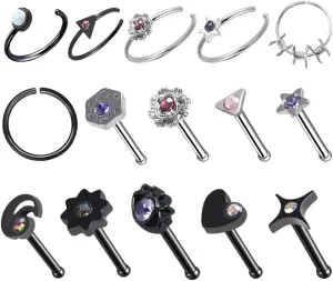 WASOLIE Stainless Steel Nose Rings Studs Piercing Jewelry Colorful Set Septum 20G For Women And Men Jewelry.
