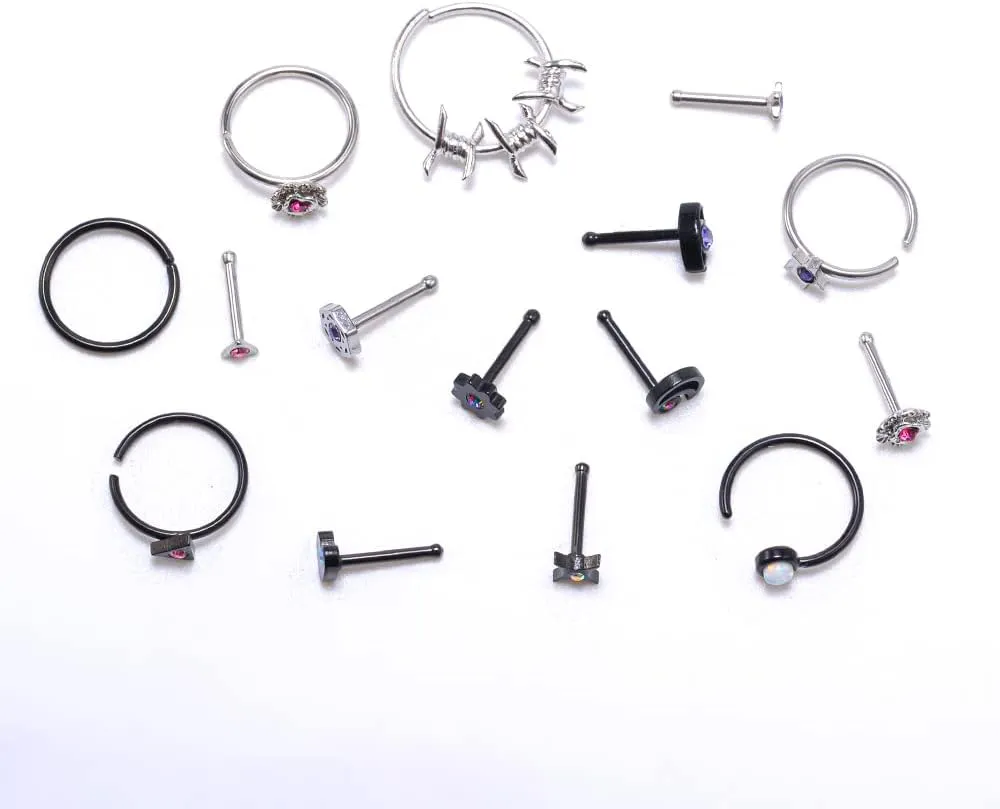 WASOLIE Stainless Steel Nose Rings Studs Piercing Jewelry Colorful Set Septum 20G For Women And Men Jewelry.