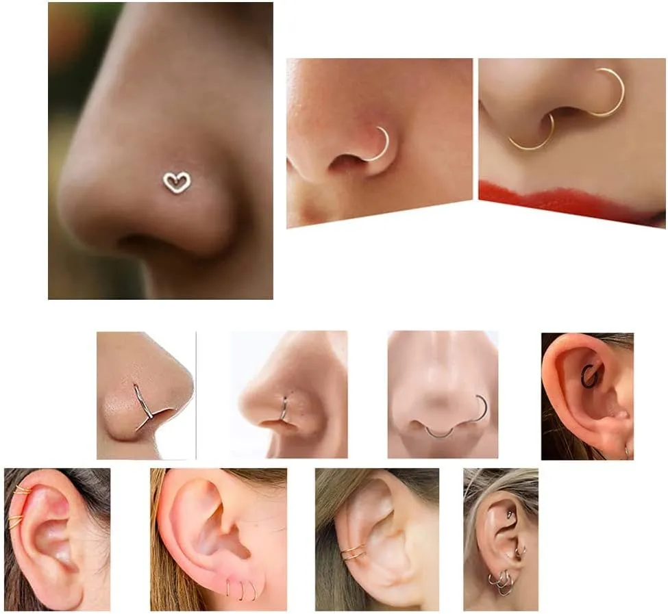 WASOLIE Stainless Steel Nose Rings Studs Piercing Jewelry Colorful Set Septum 20G For Women And Men Jewelry.