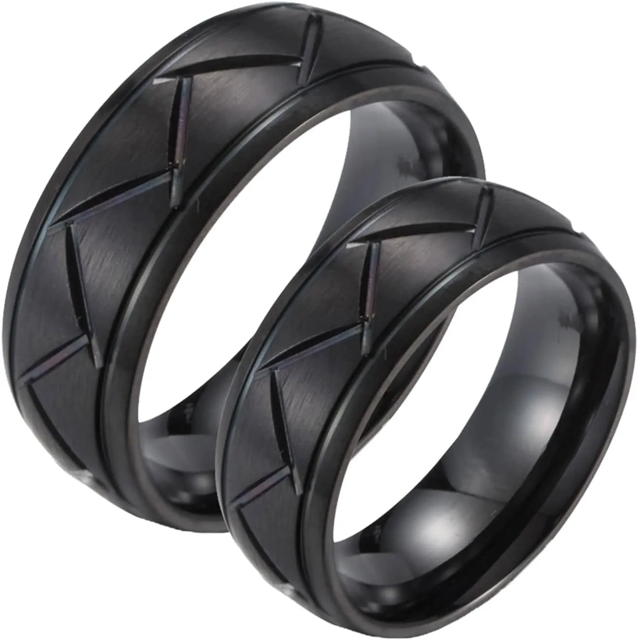 Wedding Ring Sets for Him and Her, Stainless Steel Black Brushed Ring 8mm, Customize