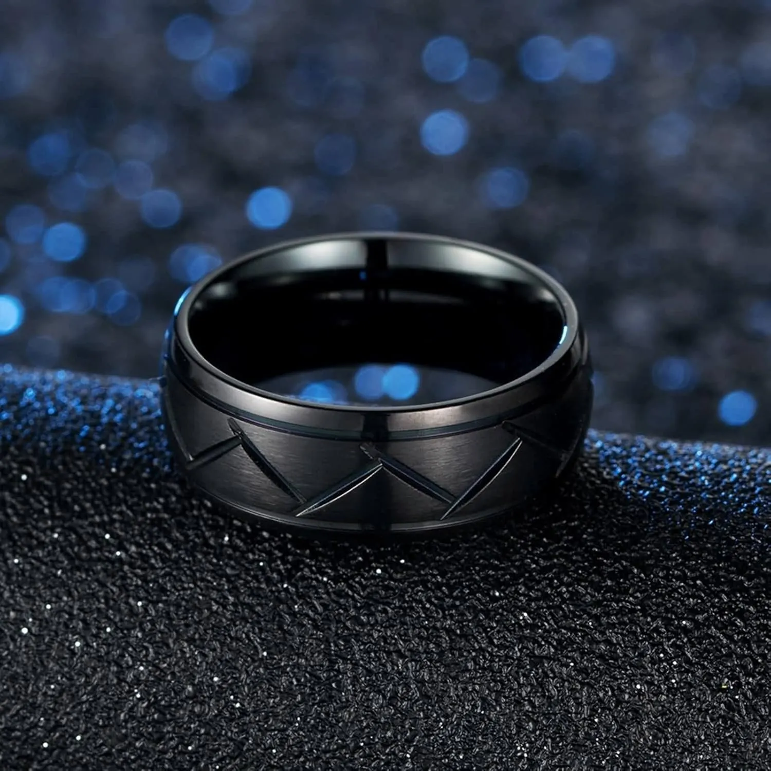 Wedding Ring Sets for Him and Her, Stainless Steel Black Brushed Ring 8mm, Customize
