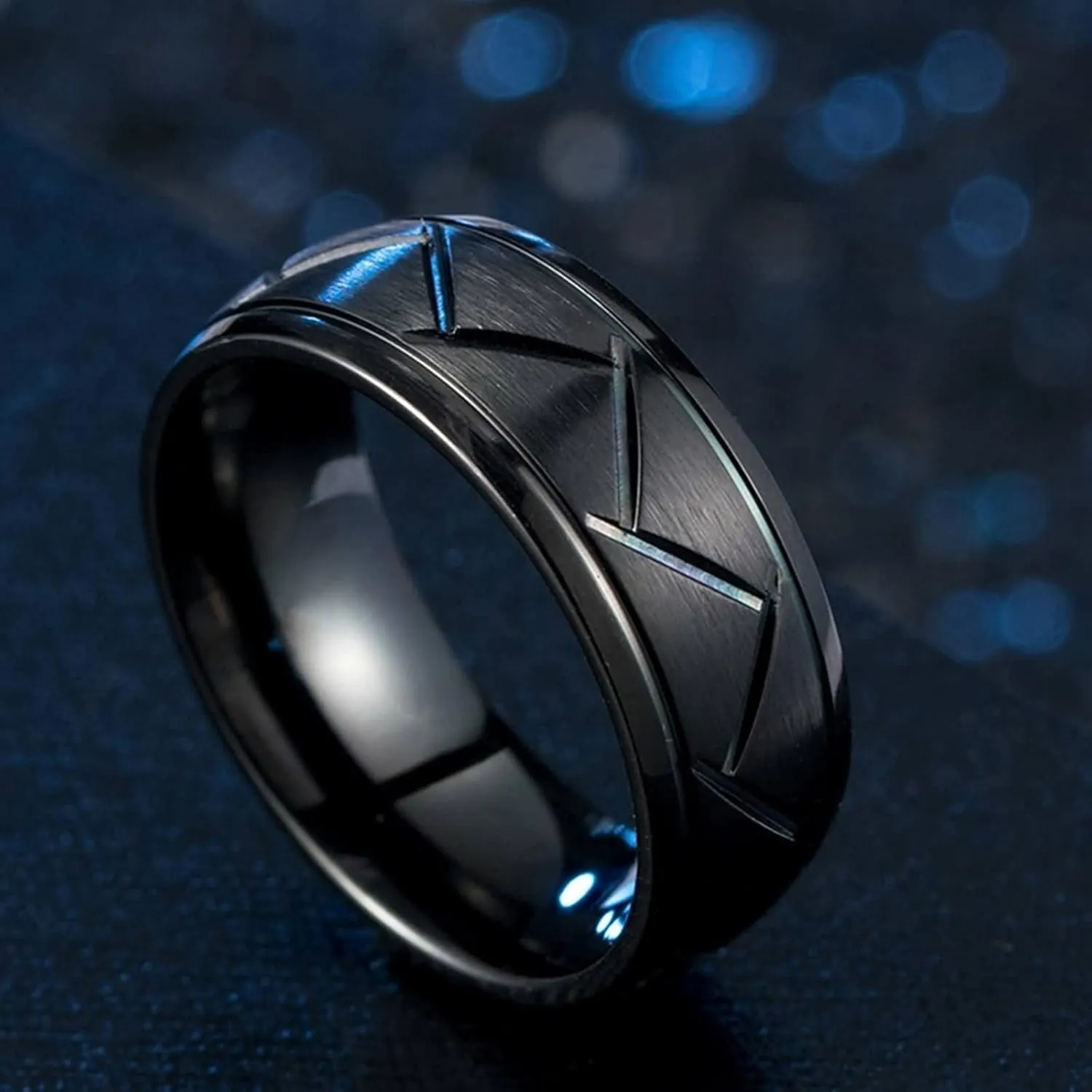 Wedding Ring Sets for Him and Her, Stainless Steel Black Brushed Ring 8mm, Customize