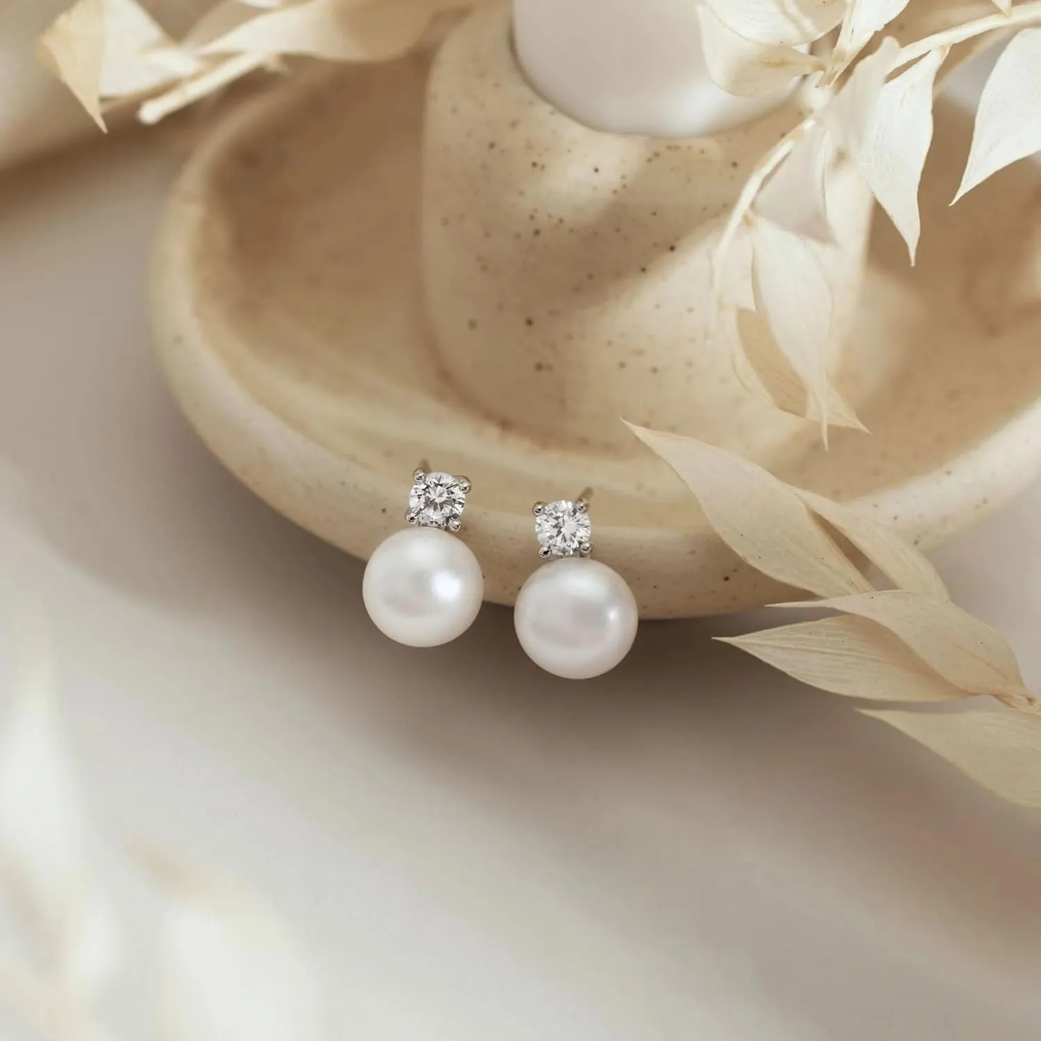 WFYOU Pearl Earrings for Women 925 Sterling Silver Earring 14K Gold Plated Pearls Stud Earrings for Women Trendy White 5 6 7 8 9 10MM Pearl CZ Diamond Hypoallergenic Earring Jewelry Gift