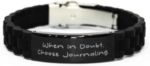 When in Doubt, Choose. Black Glidelock Clasp Bracelet, Journaling Engraved Bracelet, Fun Gifts For Journaling from Friends, Couple, Relationship, Love, Friendship, Matching, His and hers, Hers and