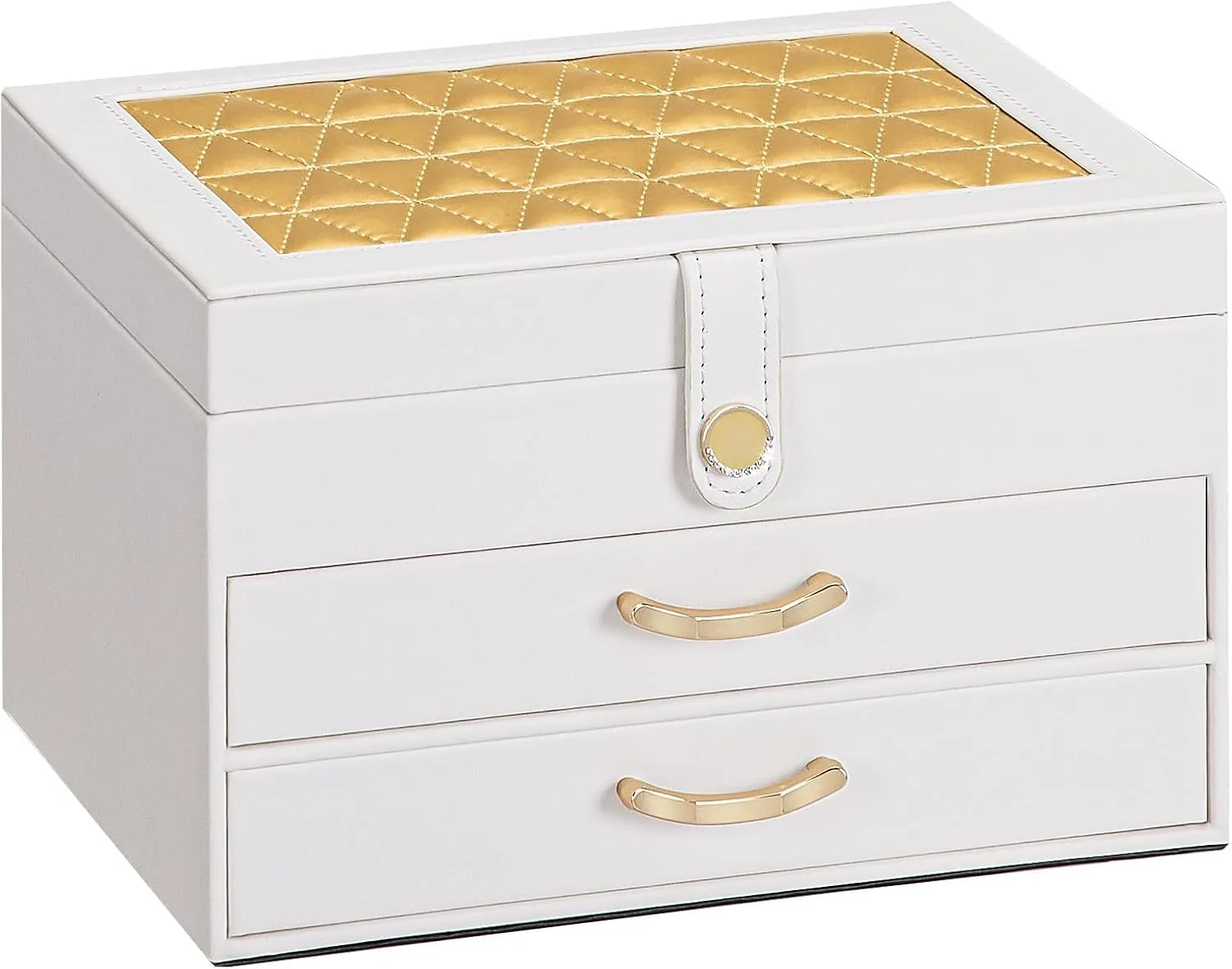 White Jewelry Box Organizer: Home Decor for Women - 2-Drawer Holder for Valentines Day Birthday Christmas White Gold