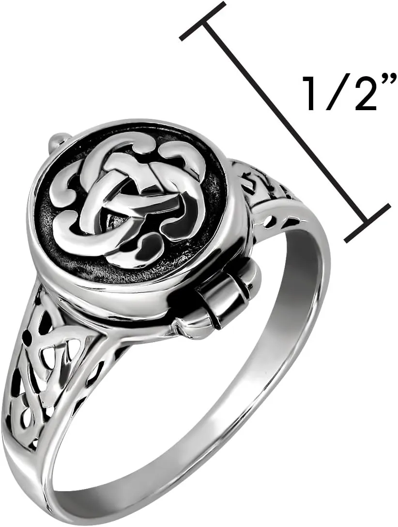 WithLoveSilver 925 Sterling Silver Triquetra Irish Celtic Knot Trinity Signet Locket Poison Ring for Women, Men