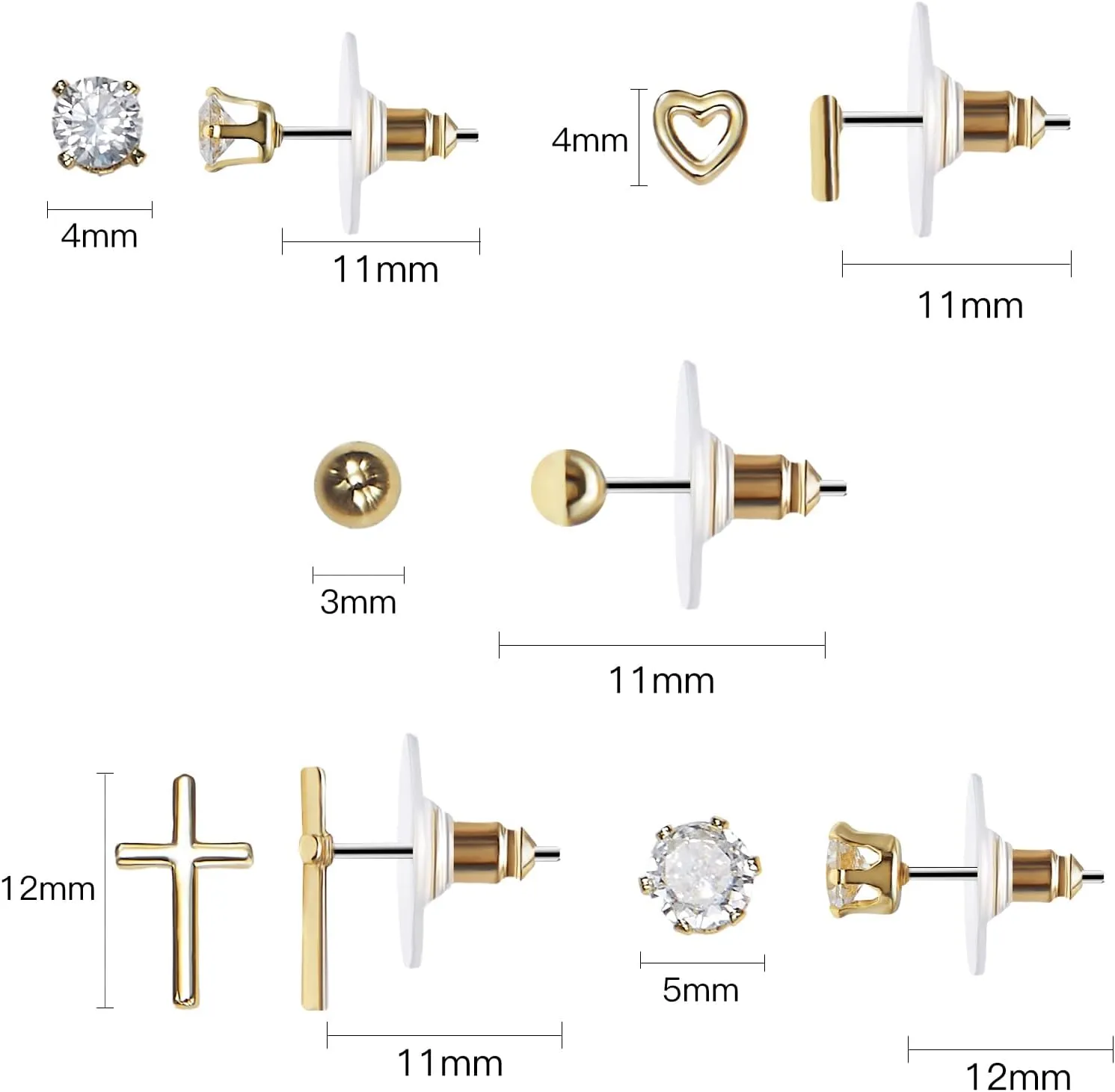 Women Earring Studs 5 Pairs