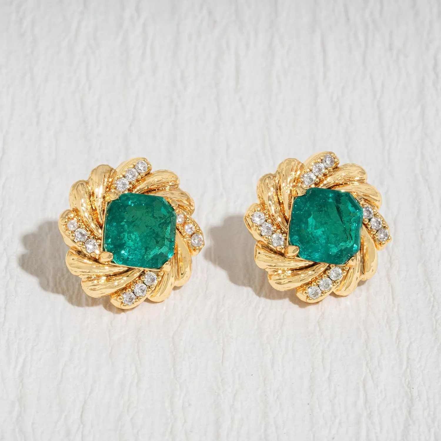 Women Simulated Emerald Stud Earrings 14k Gold Plated Snake Butterfly Studs Cubic Zirconia Small Hypoallergenic Animal Jewelry Gifts
