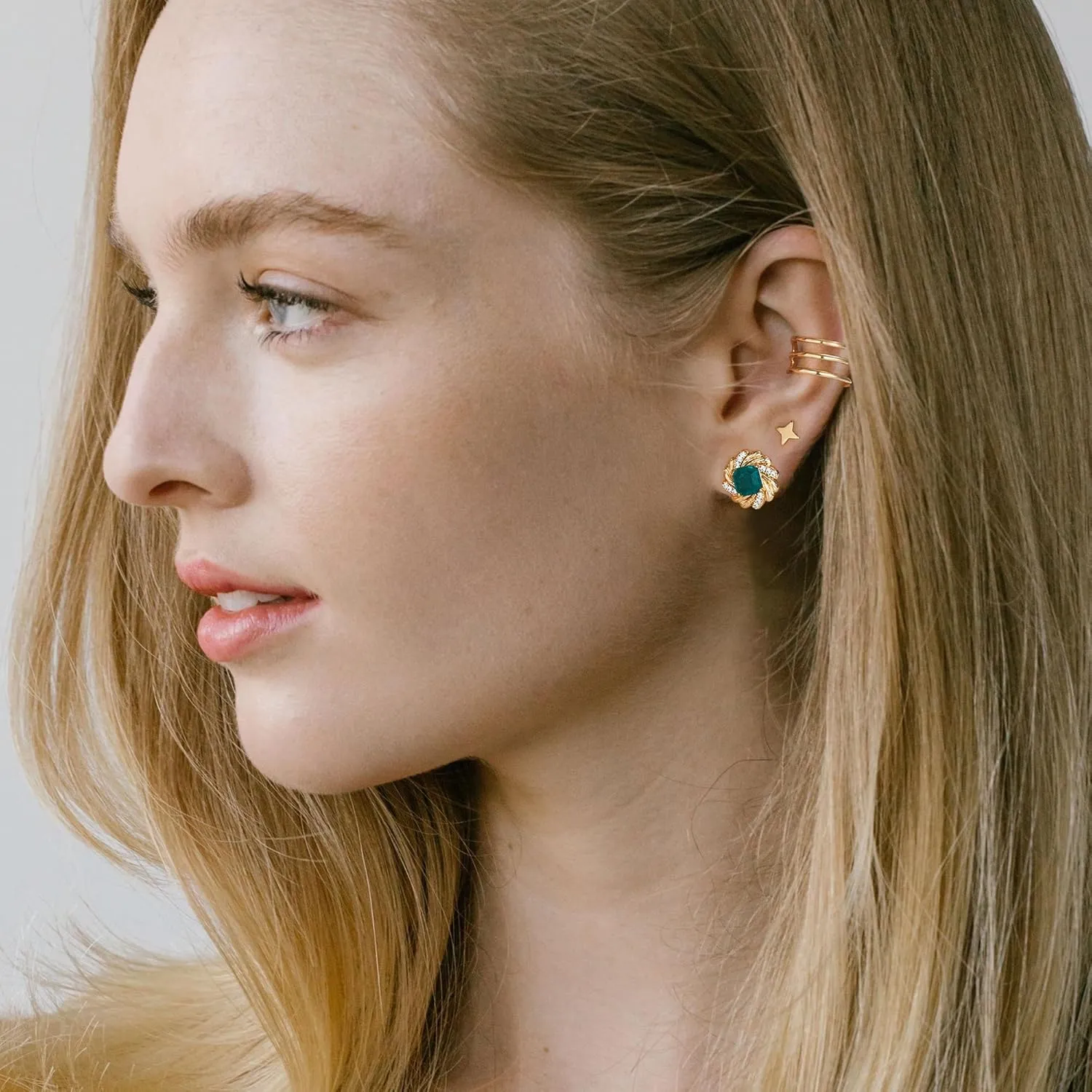 Women Simulated Emerald Stud Earrings 14k Gold Plated Snake Butterfly Studs Cubic Zirconia Small Hypoallergenic Animal Jewelry Gifts