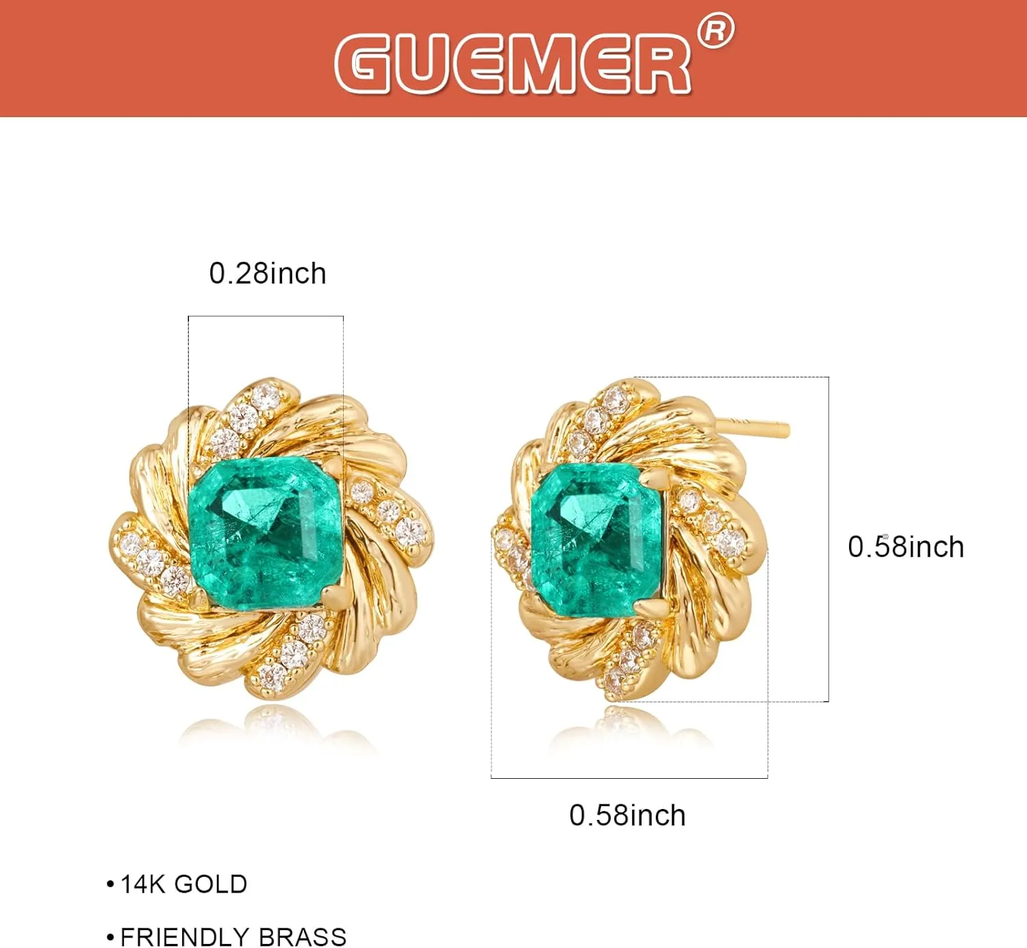 Women Simulated Emerald Stud Earrings 14k Gold Plated Snake Butterfly Studs Cubic Zirconia Small Hypoallergenic Animal Jewelry Gifts