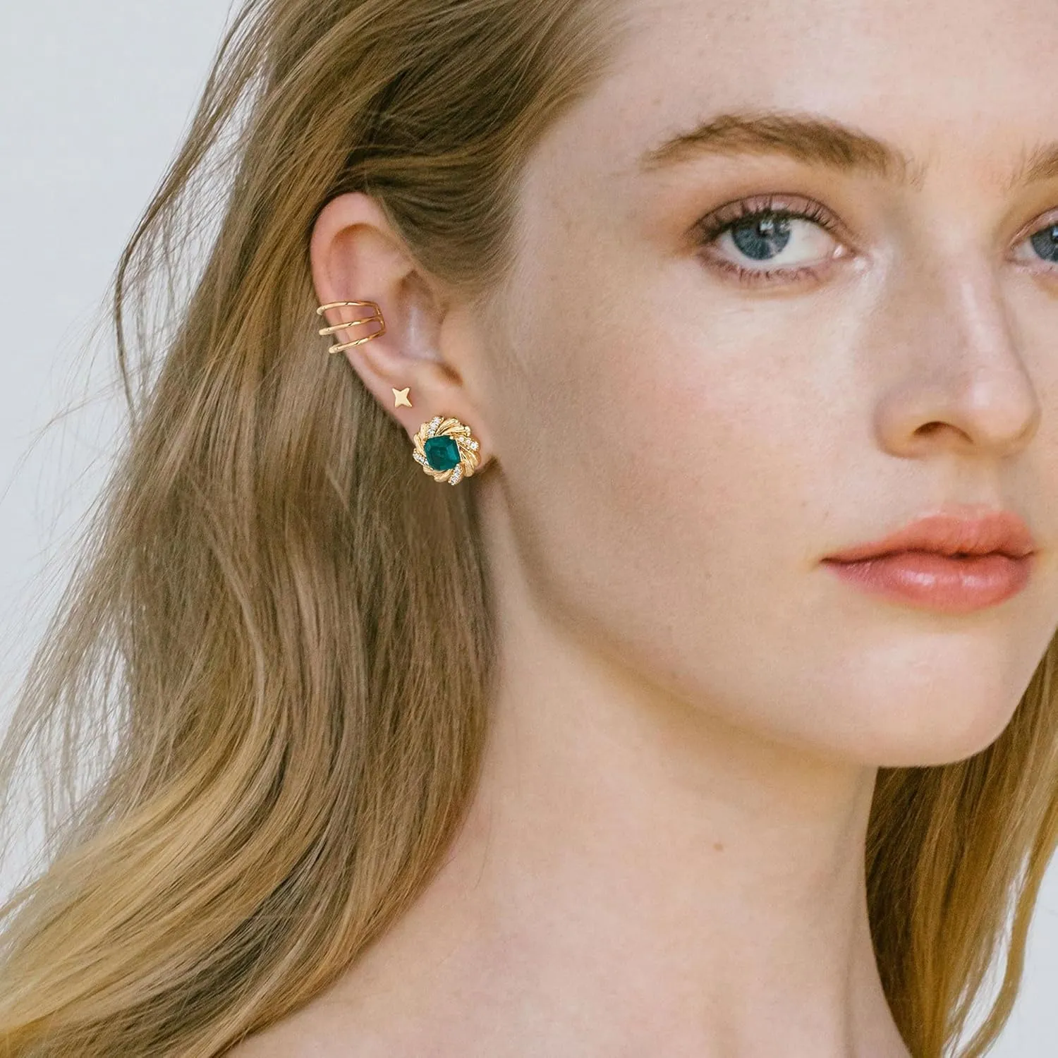 Women Simulated Emerald Stud Earrings 14k Gold Plated Snake Butterfly Studs Cubic Zirconia Small Hypoallergenic Animal Jewelry Gifts