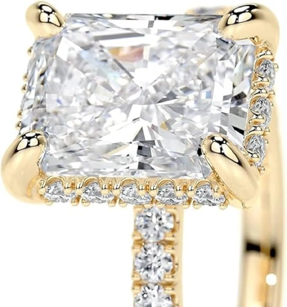 Women's Engagement Ring 3 CT Radiant Cut Moissanite Wedding Ring Vintage Solitaire Yellow Gold Ring Memorable Gift For Wife/Mother